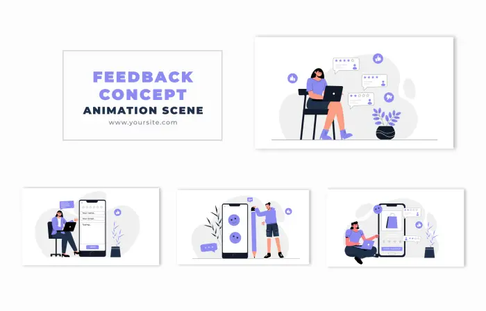 Online Feedback Concept Flat Design Character Animation Scene